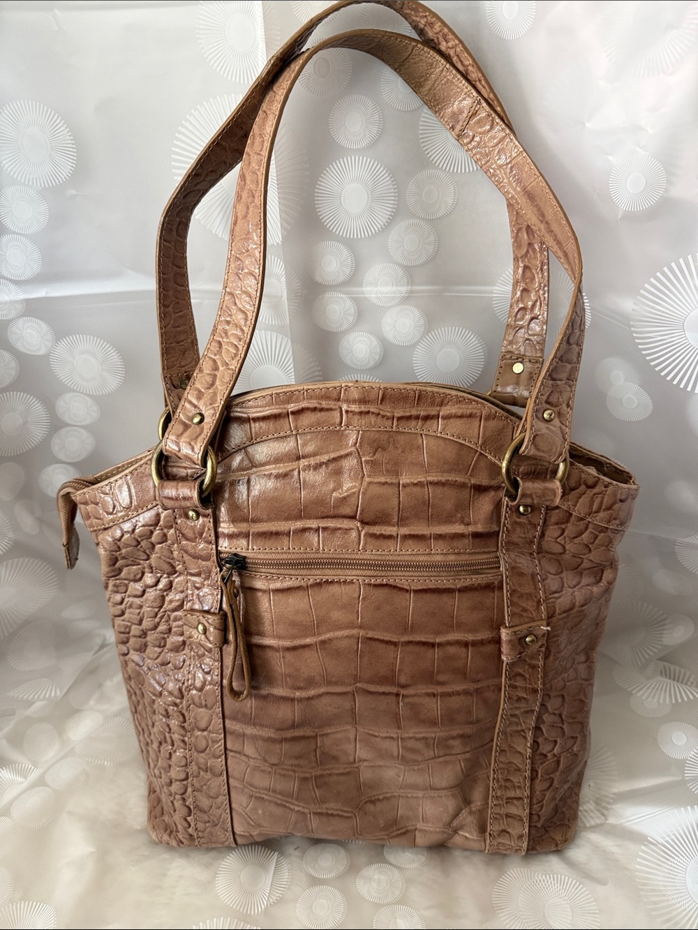 Michael Rome Designs Made in Italy, croc -embossed genuine leather, tan